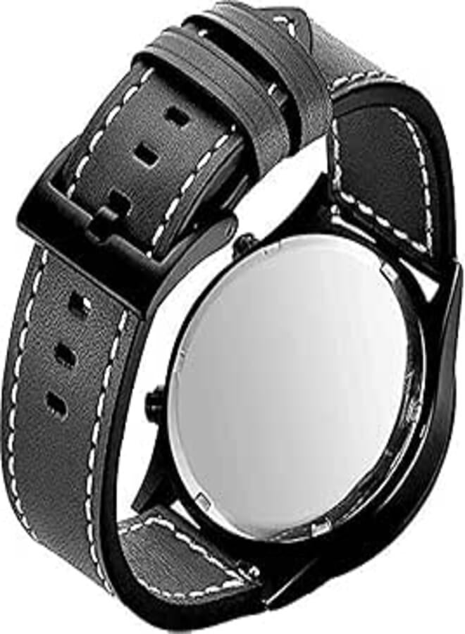 Smooth Leather Band with Black Buckle for Samsung Galaxy Watch 46mm / Huawei GT2 / Gear S3 Frontier and Classic/Honor Magic 2 / Fossil Smart Watch Elite Strap - 22mm - Waxed Shiny Black